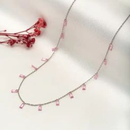 Silberry 92.5 Sterling Silver Pink Radiant Necklace-image-68