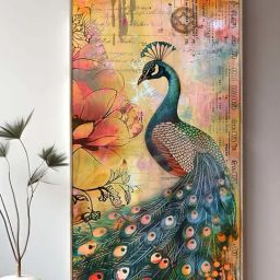 Art Street Multicolor Peacock Framed Canvas Painting-23