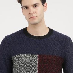 Tommy Hilfiger Navy Cotton Regular Fit Self Pattern Pullover image 5