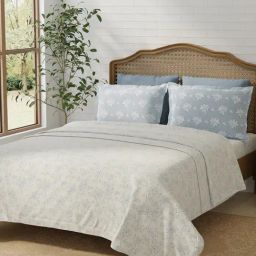 Layers Pure Nest Blue Cotton Floral 180 TC King Bedsheet with 2 Pillow Covers-picture-10