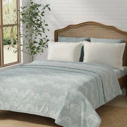 Layers Pure Nest Blue Cotton Ethnic 180 TC King Bedsheet with 2 Pillow Covers-picture-37
