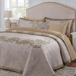 Maspar Seamless Scroll Gold Cotton Floral 400 TC Double Bedsheet Sets-image-45