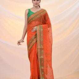 Arhi Orange Cotton Polyblend Woven Design Saree-image-90