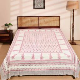 Fabindia Serene Pink Cotton Printed Double Bed Cover-image-85