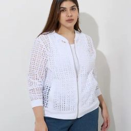 Gia by Westside White Schiffli Detailed Cotton Jacket-picture-24