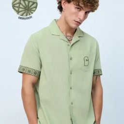 The Souled Store Green Regular Fit Embroidered Shirt-image-56