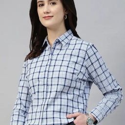 Hancock Blue Cotton Checked Shirt-image-2