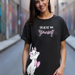 Bewakoof Women's Black Believe Cat Graphic Printed Boyfriend T-Shirt-picture-11