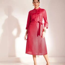 Fablestreet Red Silk Regular Fit Wrap Dress-image-51