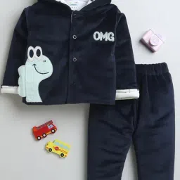 Bumzee Boys Navy & White Embroidered Full Sleeves Shirt With Pants-image-62