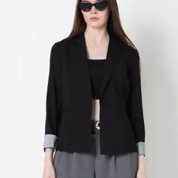 Showoff Black Cotton Regular Fit Checked Blazer-picture-26