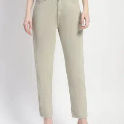 MADAME Light Green Cotton Relaxed Fit Mid Rise Jeans-image-10