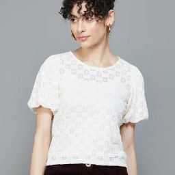 Ginger by Lifestyle Off-White Self Pattern Top-picture-36