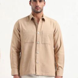 Showoff Beige Cotton Slim Fit Shacket-30