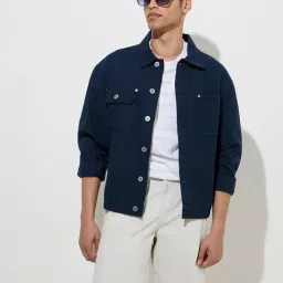 WES Casuals by Westside Navy Solid Relaxed-Fit Cotton Jacket-picture-19