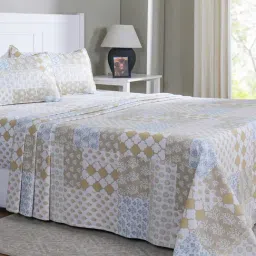 Maspar Lennon Mustard Cotton Floral 144 TC Single Flat Bedsheet with 1 Pillow Case-image-77
