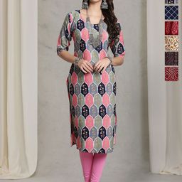7Threads Women Ethnic Motifs Printed Mirror Work Floral Crepe Kurta-image-63