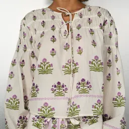 VIRGIO White Cotton Print Long Sleeves Top-picture-1