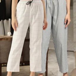 Kryptic Blue & White Cotton Relaxed Fit Printed Lounge Pants - Pack of 2-image-92