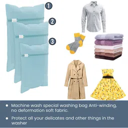 Kuber Industries 9-Pcs Blue Reusable Rectangular Durable Laundry Bags With Zipper image 2