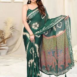 Mirchi Fashion Green Chiffon Shibori Printed Saree For Women-image-37