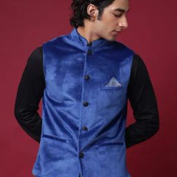 Rare Rabbit Blue Tailored Fit Solid Bandhgala-image-64