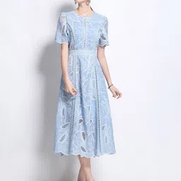 JC Collection Floral Printed Lace Inserts Fit and Flare Midi Dress-image-35