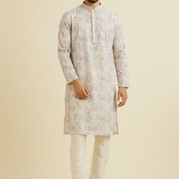 Manyavar Ethnic Motifs Embroidered Straight Chikankari Kurta with Pyjamas-image-17