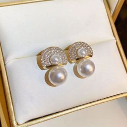Estailo fashion Artificial Stone Studded & Pearl Beaded Circular Drop Earrings-1