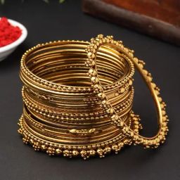 Zeneme Antique Gold Plated Metal Classic Bangles for Women Pack of 20-23
