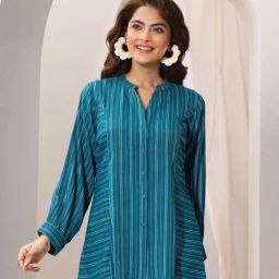 Libas Teal Striped Kurti-image-58