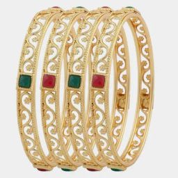 Zeneme Gold Plated Cubic Zirconia Studded Bangles Set of 4-17