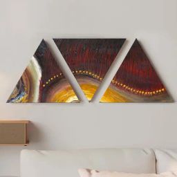 Art Street Multicolor Abstract Triangle Stretched Canvas Painting - Set of 3-image-7