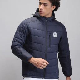 Rock.It Navy Blue Regular Fit Quilted Hooded Jacket-image-16