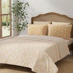 Layers Pure Nest Yellow Cotton Floral 180 TC King Bedsheet with 2 Pillow Covers-picture-9