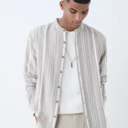 ETA by Westside Taupe Stripe Pattern Relaxed-Fit Cotton Shirt-picture-21