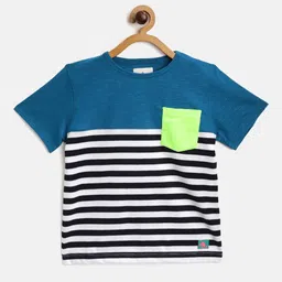 Cherry Crumble Boys Blue & White Striped Cotton Round Neck T-shirt-image-58