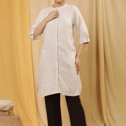W White Striped Straight Kurta-image-59