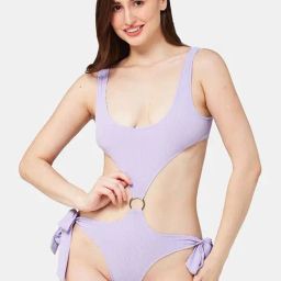 Secrets By ZeroKaata Purple Plain Swim Bodysuit-image-3