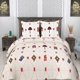 CHICERY Off-White & Blue Printed Pure Cotton 210TC King Bedsheet Sets 2.74m x 2.74m-3