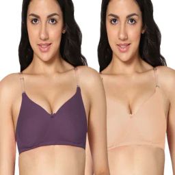 IN CARE Purple & Nude Cotton T-Shirt Bras - Pack Of 2-image-82