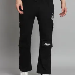 GRIFFEL Black Regular Fit Printed Trackpants-image-23