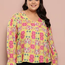 Sztori Plus Size Floral Printed Bell Sleeves Top-6