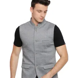 Basics Grey Sleeveless Mandarin Collar Waistcoat-picture-8