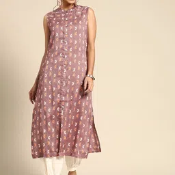 Sangria Women Mauve & Off White Printed Kurta-image-97