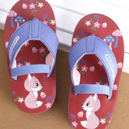 Cute Walk by Babyhug Flip Flops With Back Strap Fox Print - Maroon-image-52