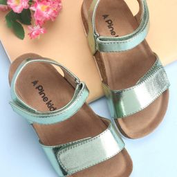 Pine Kids Casual Wear Sandals with Velcro Belt Closure - Green Metallic-image-76