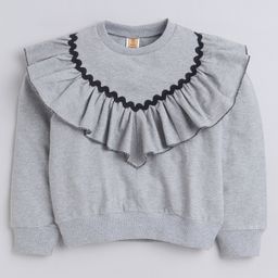 Aww Hunnie Full Sleeves Frill& Lace Detailed Autumn & Winter Wear Sweatshirt - Grey-image-68