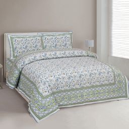 Uniqchoice Floral Printed King Size Bedsheet with 2 Pillow Cover - Blue-22