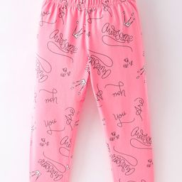 Doreme Cotton Single Jersey Knit Full Length Leggings Text Print - Neon Pink-image-66